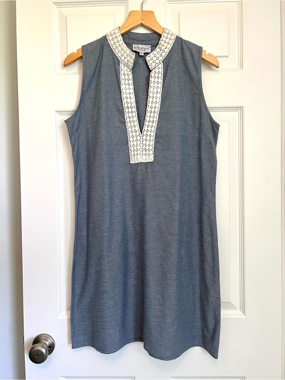 L Boutique by Evergreen Chambray Shift Dress Medium | Lightweight Cotton Dress